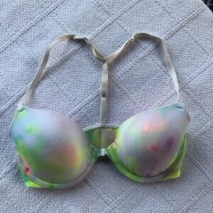 Victoria Secret Pink Racerback Tie Dye Bra Size 32D Front Snap Mesh Back Plunge